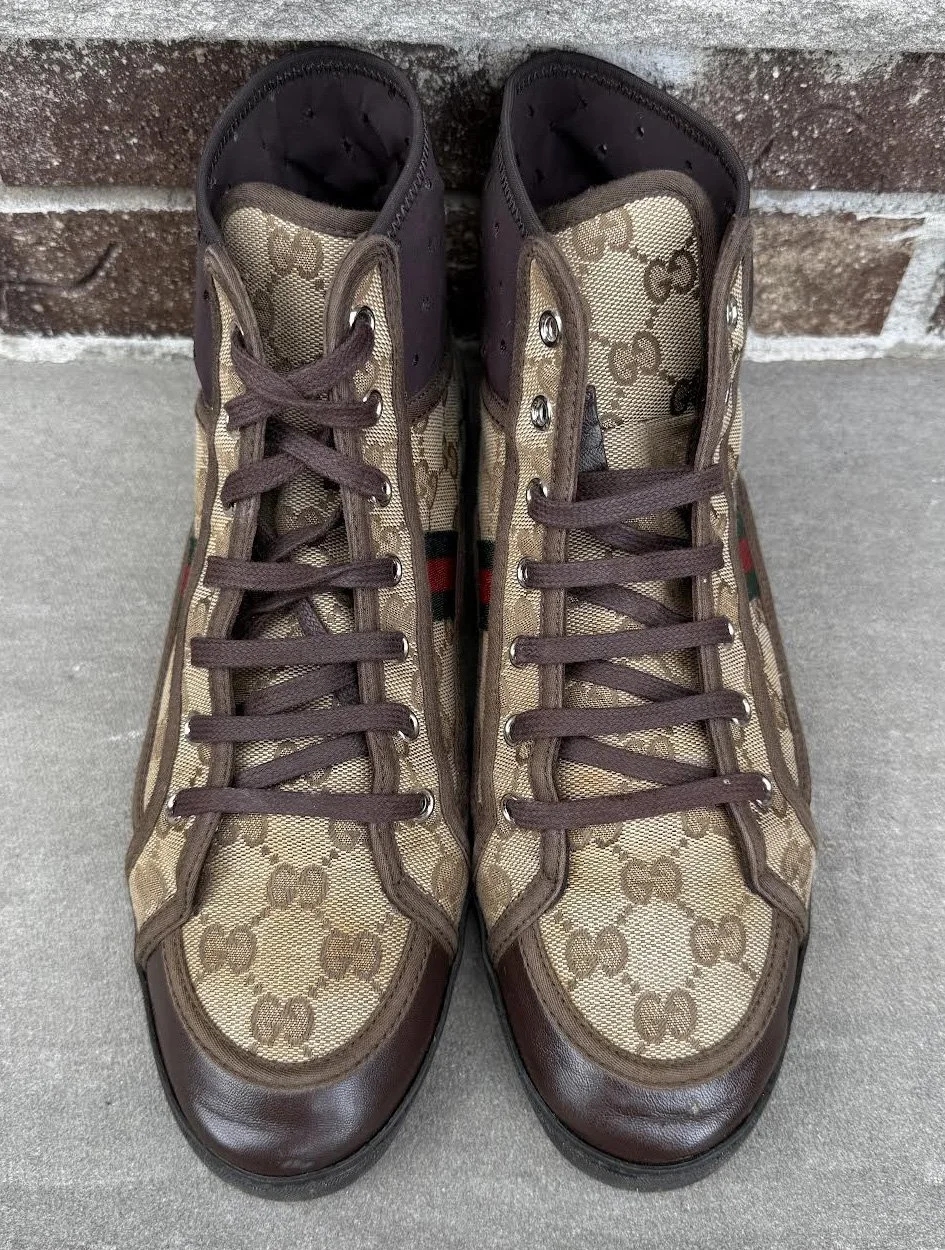 ちぃページ Gucci California Striped High Top Sneaker (Size 40) — RootsBK